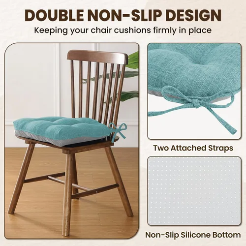 Vista 4 de downluxe Cojines para sillas de interior para sillas de comedor, almohadillas texturizadas para sillas de cocina con lazos y respaldo