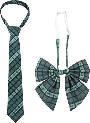 Vista 2 de PROCOS Disfraz de talla estadounidense para mujer, uniforme japonés con corbatín a cuadros, 5 piezas para Navidad
