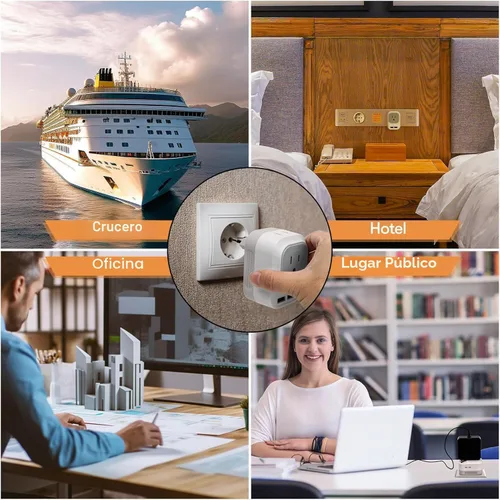 Vista 6 de Convertidor de voltaje de 220 V a 110 V de EE. UU. a Europa con 2 puertos USB A y 2 puertos USB C de carga rápida, convertidor de corriente