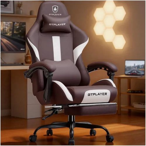 Vista 10 de GTPLAYER Silla de juegos con cojín de resorte de bolsillo, silla de oficina de cuero con respaldo alto ergonómico y soporte lumbar para aliviar