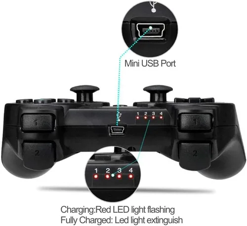 Vista 8 de Lyyes Paquete de 2 controles inalámbricos para PS-3, doble choque, mando analógico recargable, control remoto para PS-3