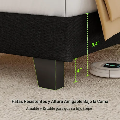 Vista 4 de Feonase Marco de cama de plataforma twin con cabecera capitoné con botones, cama tapizada de lino con soporte de listones de madera, no necesita