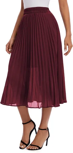 Vista 3 de Urban CoCo Falda plisada elástica de cintura alta para mujer, falda casual con vuelo