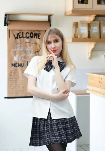 Vista 7 de PROCOS Disfraz de talla estadounidense para mujer, uniforme japonés con corbatín a cuadros, 5 piezas para Navidad