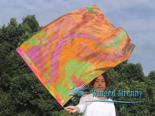 Vista 4 de Winged Sirenny Bandera de seda Poi con una varilla dura, 40 pulgadas rectangular giratoria de seda fluida para iglesia, adoración profética