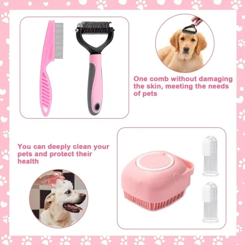 Vista 2 de Juego de 8 cepillos para perros, juego de limpieza automática para mascotas, con cortaúñas y limas, peine, cepillo de baño para champú para mascotas