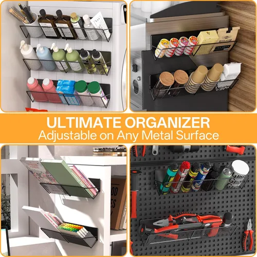 Vista 7 de DTUQYX Estante magnético para especias para refrigerador, paquete de 4, estantes magnéticos extra largos y fuertes (14-16.5 pulgadas), organizador
