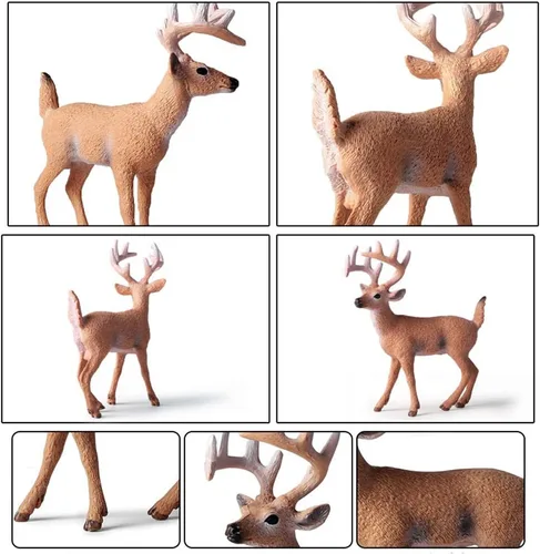 Vista 4 de Paquete de 6 figuras de ciervos de animales del bosque, figuras de animales del bosque, suministros de fiesta, Navidad, Buck Doe Fawn para baby