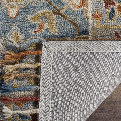 Vista 6 de SAFAVIEH Aspen Collection - Alfombra decorativa de 2 x 3 pies, gris y azul marino, hecha a mano, lana trenzada con borlas, ideal para zonas de alto
