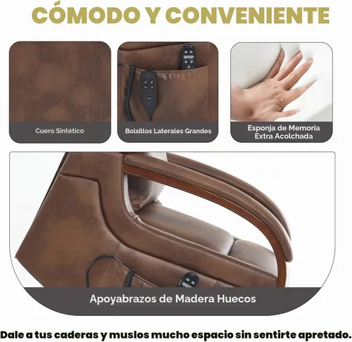 Vista 5 de Trustyue - Silla reclinable con elevación eléctrica de doble motor, silla elevadora con masaje y calor para ancianos, reclinable plano de 180° Marrón