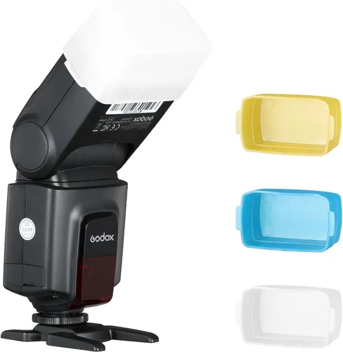 Vista 8 de Difusor de flash para Godox TT520 TT520ii TT560 TT560ii Flash Speedlite (paquete de 3 unidades, blanco, azul y amarillo)