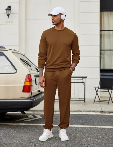 Vista 88 de COOFANDY Conjunto deportivo de 2 piezas para hombre, sudadera de manga larga, sin botones, para deportes, casual, fitness, trotar