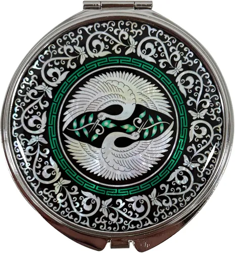 Vista 8 de Espejo de doble aumento compacto para maquillaje portátil, estilo cosmético, plegable, de bolsillo, diseño único de madreperla (flor de almendra)