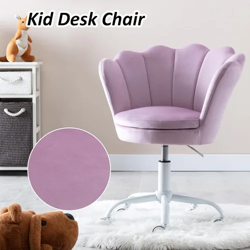 Vista 13 de Silla de escritorio de terciopelo para niños, bonita silla de computadora moderna tapizada, con brazo giratorio, silla de tocador ajustable