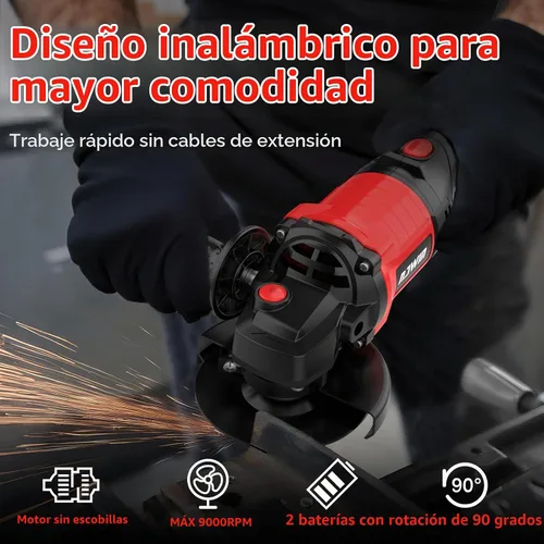 Vista 4 de Kit de amoladora angular inalámbrica de 4 pulgadas NAWIN, amoladora de velocidad variable, batería de iones de litio de 2×4.0Ah y cargador rápido