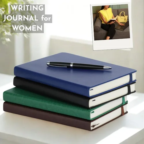 Vista 8 de SETTINI Cuaderno de diario para escribir, cuaderno de tapa dura de cuero vegano – Bucle para bolígrafo, bolsillos traseros y diseño plano, 120 GSM
