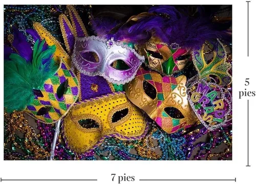 Vista 4 de CHAIYA Telón de fondo de fotografía con temática de Mardi Gras de 7 x 5 pies, fondo de mascarada, fiesta de baile, cabina de fotos para boda