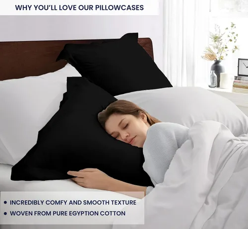 Vista 4 de Kotton Culture Juego de 2 fundas de almohada estándar de 20 x 26 pulgadas, fundas de almohada decorativas, 100% algodón egipcio de 600 hilos