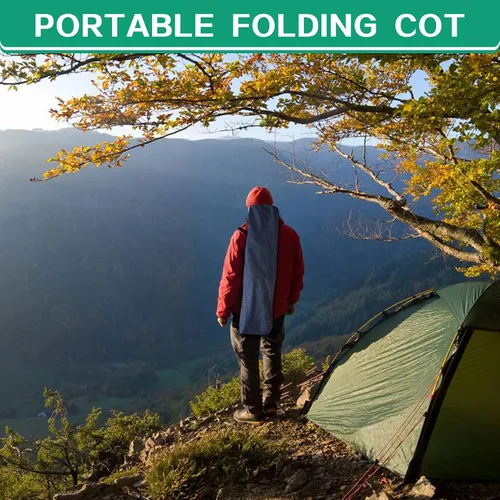 Vista 7 de Catre de camping con colchón, cómodo y resistente, soporta hasta 450 libras, catres para dormir, cama de campamento, catre plegable con bolsa