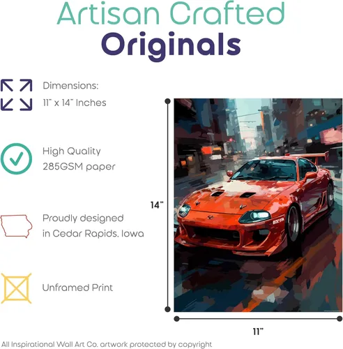 Vista 2 de Inspirational Wall Art Co. - Emocionante Póster de Toyota Supra 1993 - Póster de coche para habitación de niños - Decoración de pared