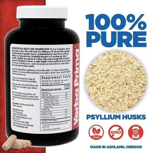 Vista 2 de Yerba Prima Fibra Psyllium Husks - 180 cápsulas vegetales