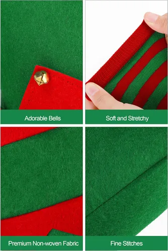 Vista 4 de Hiwooii - Disfraz de elfo de Navidad para adulto, disfraz de ayudante de Papá Noel, incluye sombrero de delantal de elfo con cascabel, zapatos