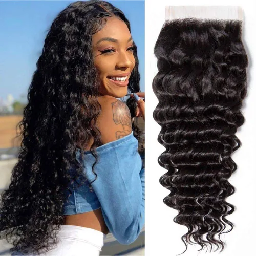 Vista 15 de Cabello humano rizado con cierre de encaje de 4 x 4, cabello humano prearrancado Jerry rizado ondulado 12A sin procesar brasileño virgen cierre