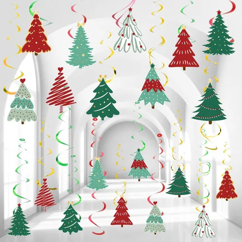 Vista 8 de Colarr Paquete de 50 remolinos colgantes de invierno para decoración de árbol azul, remolinos de techo, espirales en espiral, adornos para aula