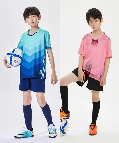 Vista 7 de Paquete de 2 camisetas de fútbol y pantalones cortos para niño, de secado rápido, uniforme de entrenamiento de equipo deportivo
