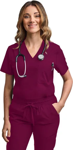 Vista 3 de Green Town Conjunto de ropa quirúrgica para mujer, pantalón deportivo y parte superior con cuello en V, 5 bolsillos, cintura de yoga, uniforme
