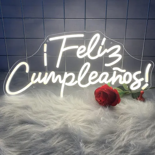 Vista 3 de Cartel de neón LED de Feliz Cumpleaños, más grande para decoración de pared con modulador de luz de cadena USB, reutilizable, letrero LED