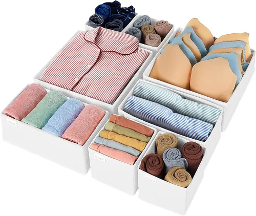 Vista 18 de Criusia Organizador de cajones de ropa, paquete de 8 organizadores de cajones para ropa interior, caja de almacenamiento de tela plegable