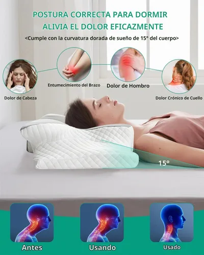 Vista 6 de Almohada cervical ajustable para dormir, almohada de espuma viscoelástica para aliviar el dolor de espalda y hombros, almohadas ergonómicas