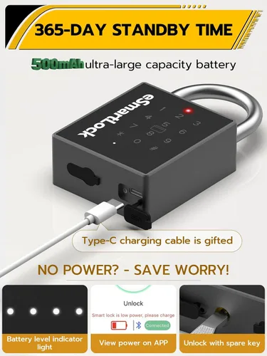 Vista 4 de Pothunder Candado Inteligente de Alta Resistencia, Candado de Puerta con Código de Llave y RFID, Candado Digital Biométrico Resistente a