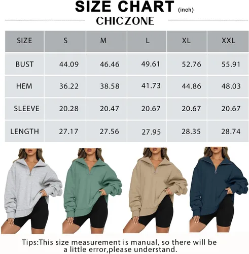 Vista 6 de CHICZONE Sudadera de manga larga con cremallera de un cuarto para mujer, sudadera moderna de otoño Y2K con bolsillos