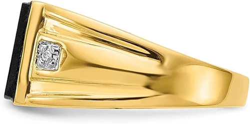 Vista 3 de Anillo de oro amarillo de 14 quilates, tamaño 10.00 para hombre, joyería fina para papá, hombres, regalos para él, Oro amarillo, Diamante Ónix