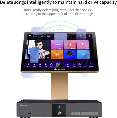 Vista 8 de InAndon KV-V5 Pro Karaoke Player 8T 2020, con 2 micrófonos inalámbricos, pantalla táctil capacitiva de 21.5 pulgadas, máquina de teclas de voz