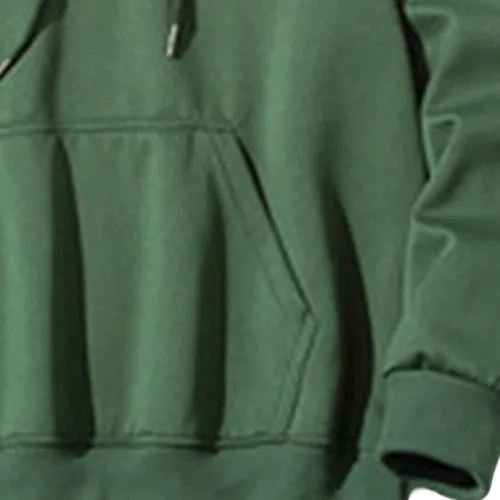 Vista 5 de Sudadera básica de color sólido con cuello redondo para hombre, sudadera holgada con cordón y bolsillo de canguro, Verde