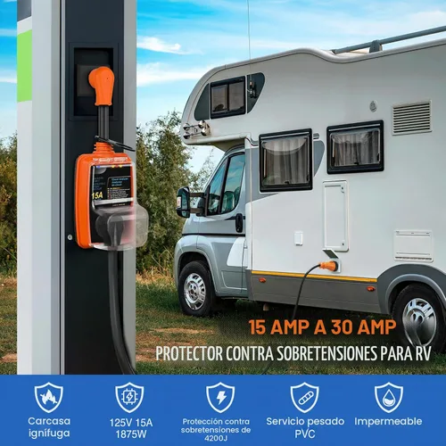 Vista 9 de Nilight Adaptador de corriente protector contra sobretensiones RV de 15 a 30 amperios, monitor de voltaje de 2100 julios, convertidor 5-15P a