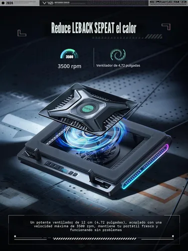 Vista 2 de llano V10 Almohadilla de Refrigeración para Laptop de Juegos, Enfriador de Laptop RGB con Potente Ventilador Turbo Externo de 4.72 Pulgadas