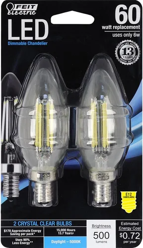 Vista 7 de Feit Electric BPCFF40/827/LED/2 Bombilla LED regulable, equivalente a 40 W, 120 voltios, 300 lúmenes, base de candelabro, 2700 K, CRI >80, blanco
