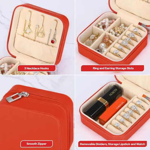 Vista 6 de LETURE Joyero pequeño organizador de 3 piezas para viajes, mini organizador portátil de joyería de viaje, caja de almacenamiento para anillos