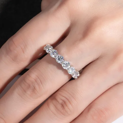 Vista 7 de AimiIee Moissanite Eternity Rings 1cttw D Color VVS1 Clarity Round Brilliant Cut Moissanite Diamond S925 Sterling Silver Stackable Wedding