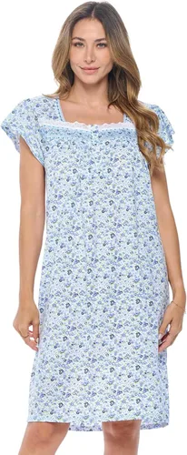 Vista 13 de Casual Nights Camisón de manga larga para mujer, diseño floral. Azul