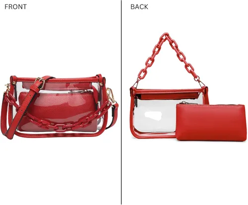 Vista 6 de Jessica - Bolso vegano transparente para mujer, aprobado por estadios, bolsos cruzados para conciertos, eventos deportivos