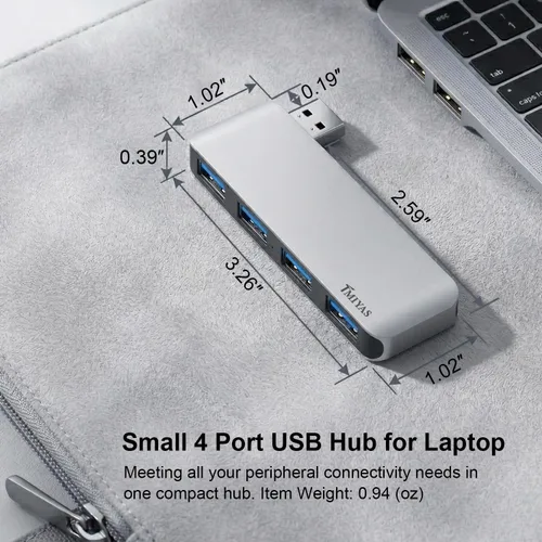 Vista 5 de Hub USB 3.0 del lado izquierdo, divisor USB sin cable de 4 puertos para laptop, diseño de enchufe directo, compatible con MacBook, portátiles