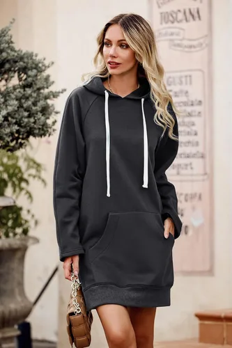 Vista 7 de PRETTYGARDEN Sudadera casual de manga larga con dobladillo dividido y bolsillo tipo canguro