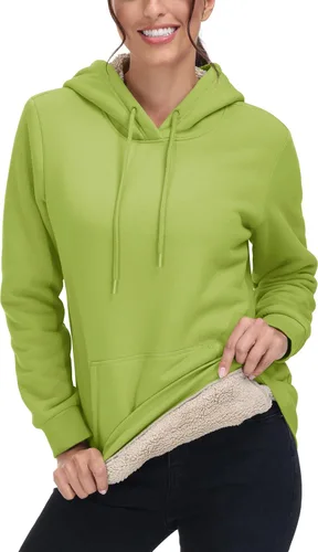 Vista 19 de MAGCOMSEN Sudaderas con capucha para mujer, con forro de sherpa, de vellón, para invierno, cálido, pesado, de algodón, con bolsillo