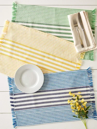 Vista 6 de DII Colección de mesa de cocina con rayas múltiples, juego de manteles individuales, 13x19, amarillo profundo, 6 piezas