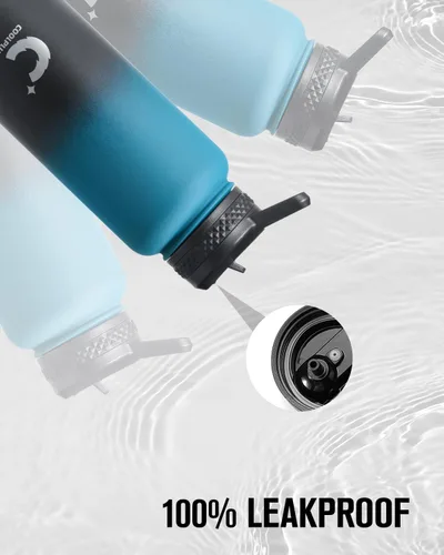 Vista 6 de Coolplus - Botella de agua de 32 onzas aislada, frasco de agua de acero inoxidable 304 18/8 con pajilla, de metal de doble pared al vacío con funda